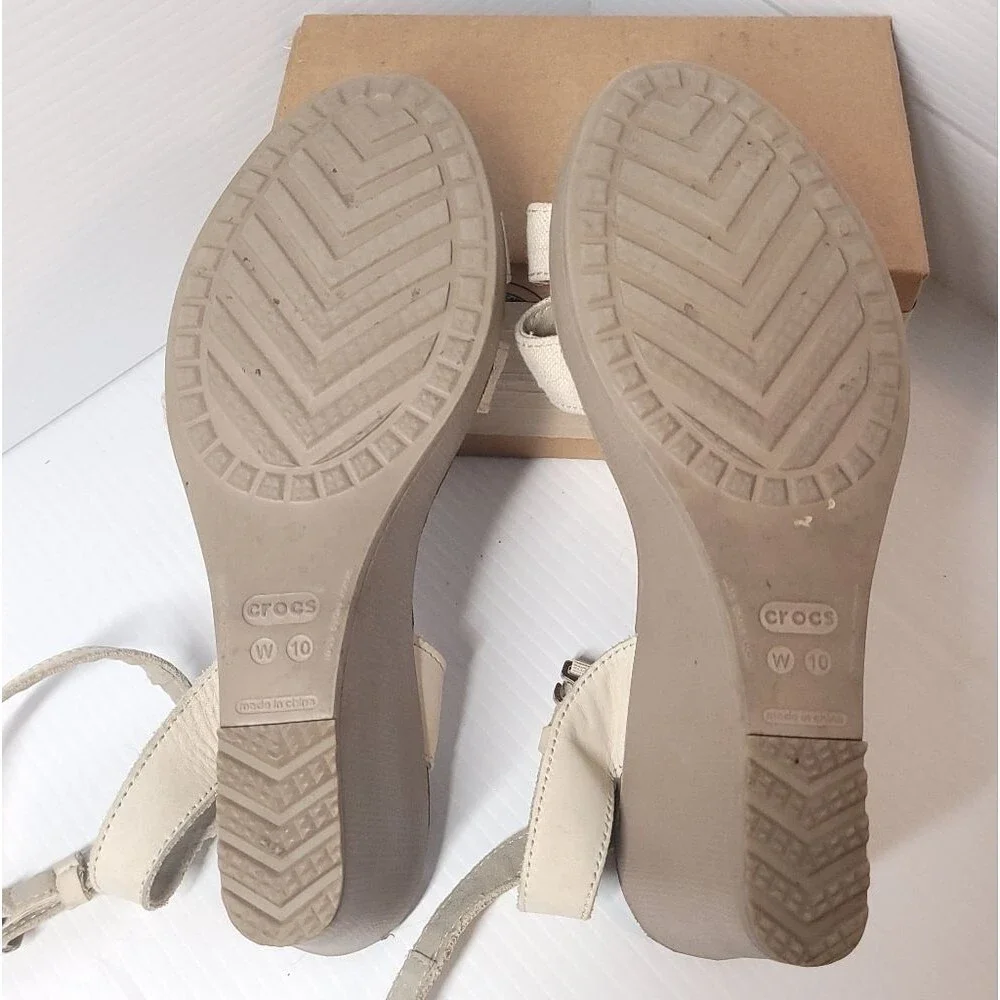 Crocs Women's Leigh II Cross-Strap Ankle Wedges Sandal, Oatmeal/Mushroom Size 10
